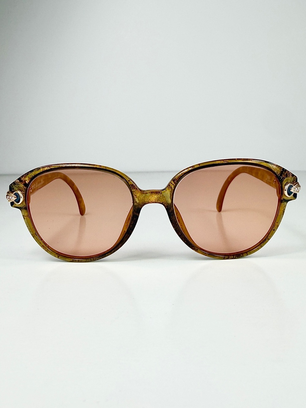 Dior 2471 Tortoise Gold Flake Rhinestone Sunglasses Custom Copper Lens Deadstock